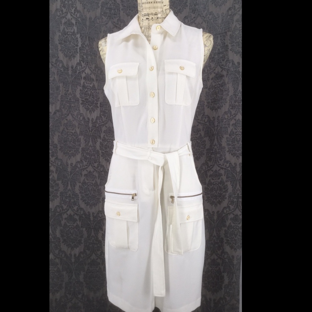 ZAC & RACEL SZ 6 Off White Sleeveless Shirt Dress